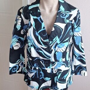Portfolio Patterned Blues and Black Blazer